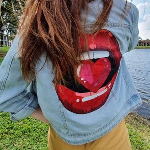 Custom Jacket Hand Painted Denim Jacket Red Lips